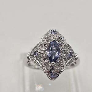 Tanzanite Designer SAI Cluster Ring Natural Marquise cut 925 Sterling Silver